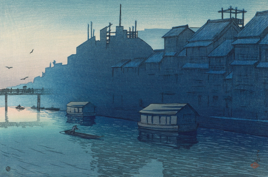 「旅みやげ 第二集 大坂道とん堀の朝」 川瀬巴水 （1921年） | 2