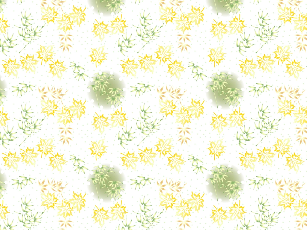 6種類のもみじと笹の葉柄模様の背景イラストとベクター | 黄色と緑色と白色