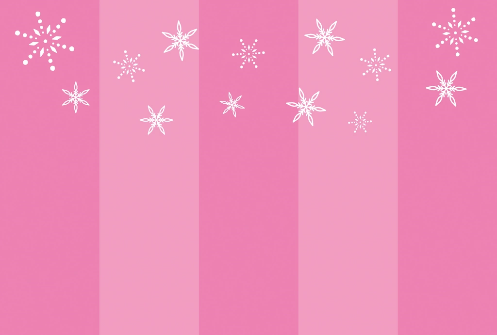 6種類の雪の結晶とストライプ柄の背景イラストとベクター | ピンク色