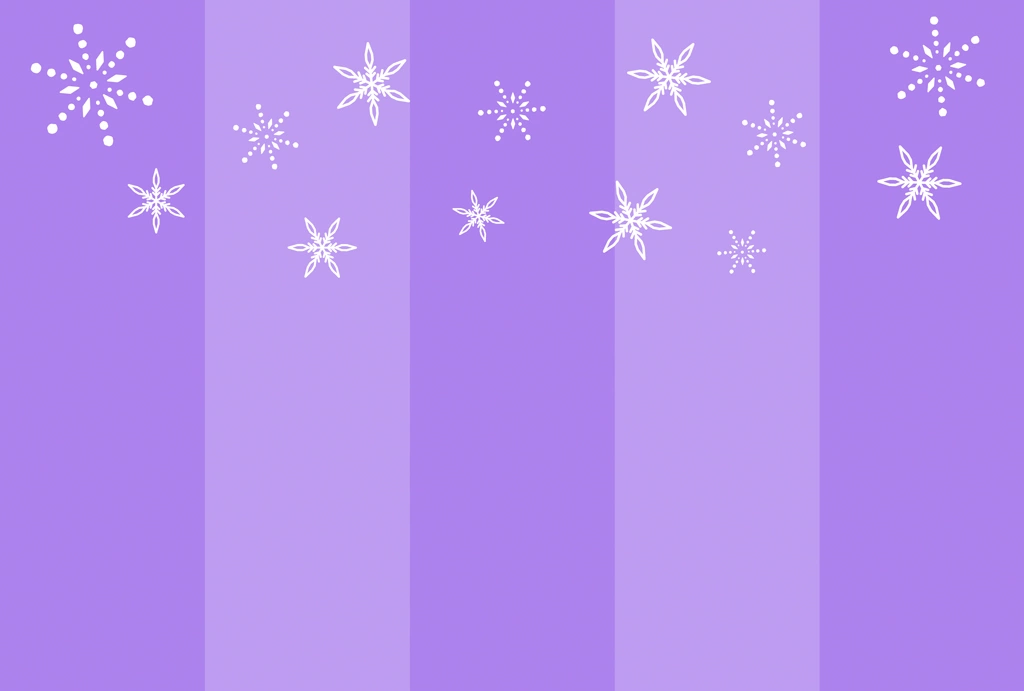 6種類の雪の結晶とストライプ柄の背景イラストとベクター | 紫色