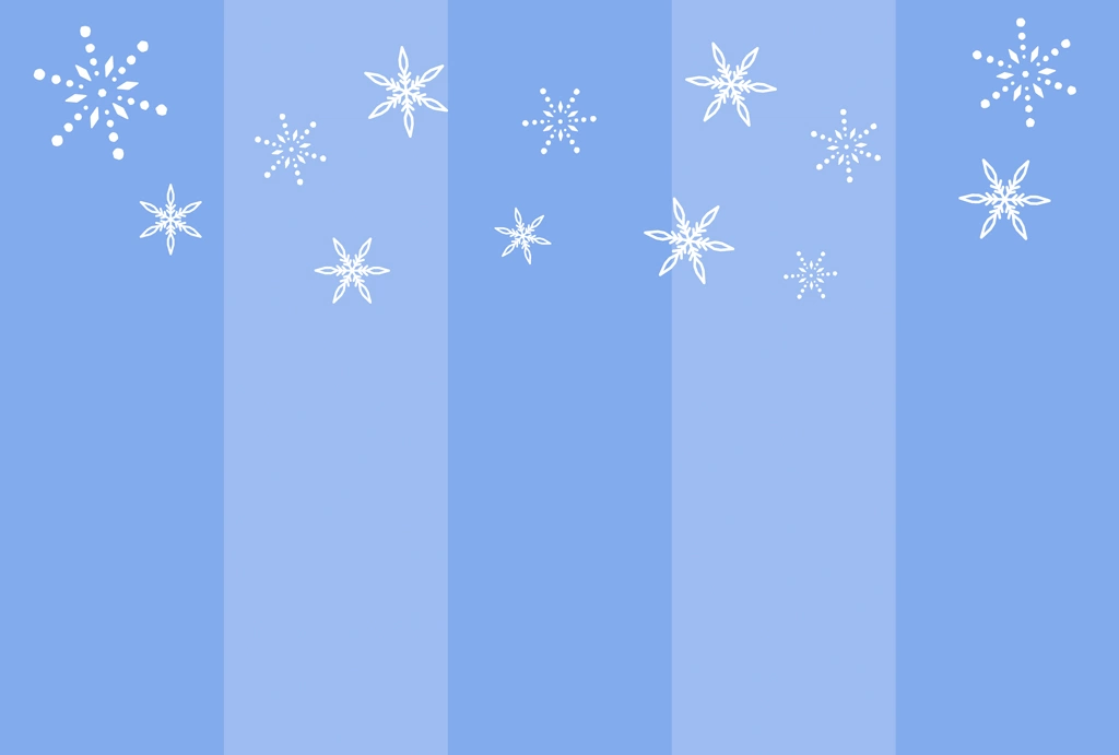 6種類の雪の結晶とストライプ柄の背景イラストとベクター | 青色