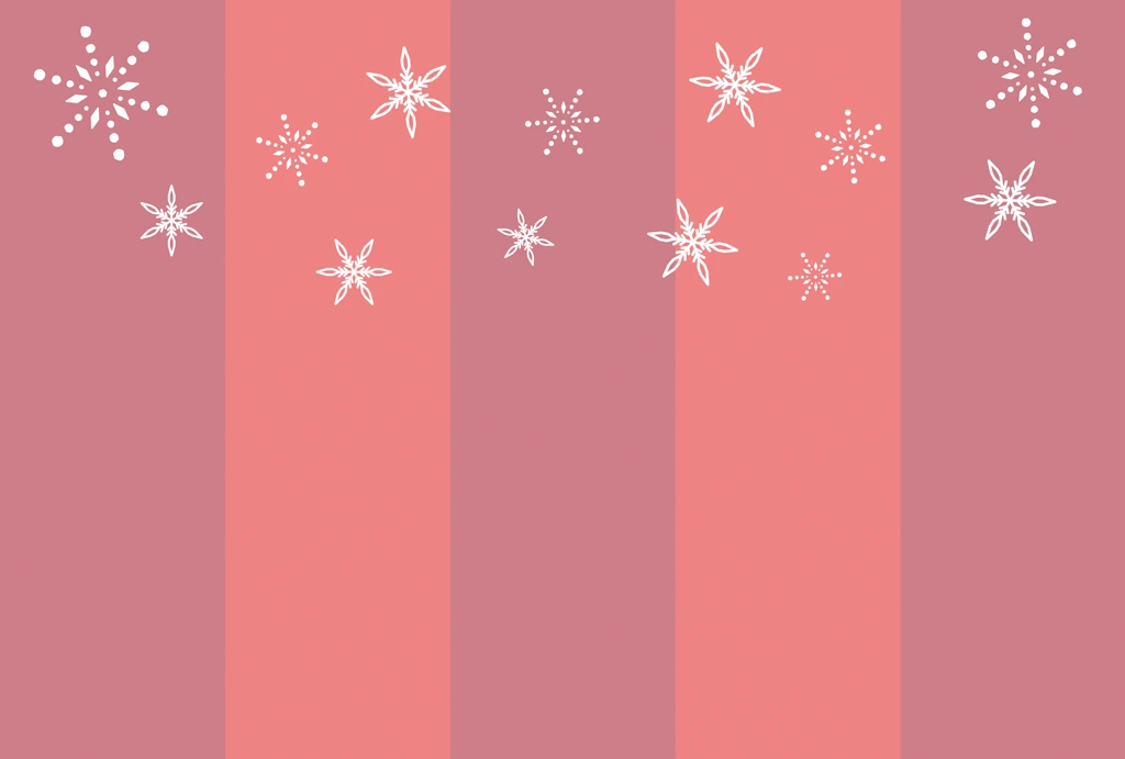 6種類の雪の結晶とストライプ柄の背景イラストとベクター | 赤色