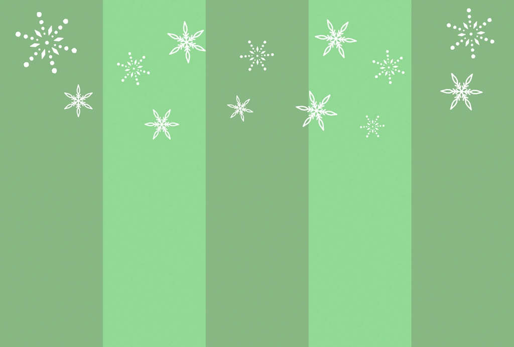 6種類の雪の結晶とストライプ柄の背景イラストとベクター | 緑色
