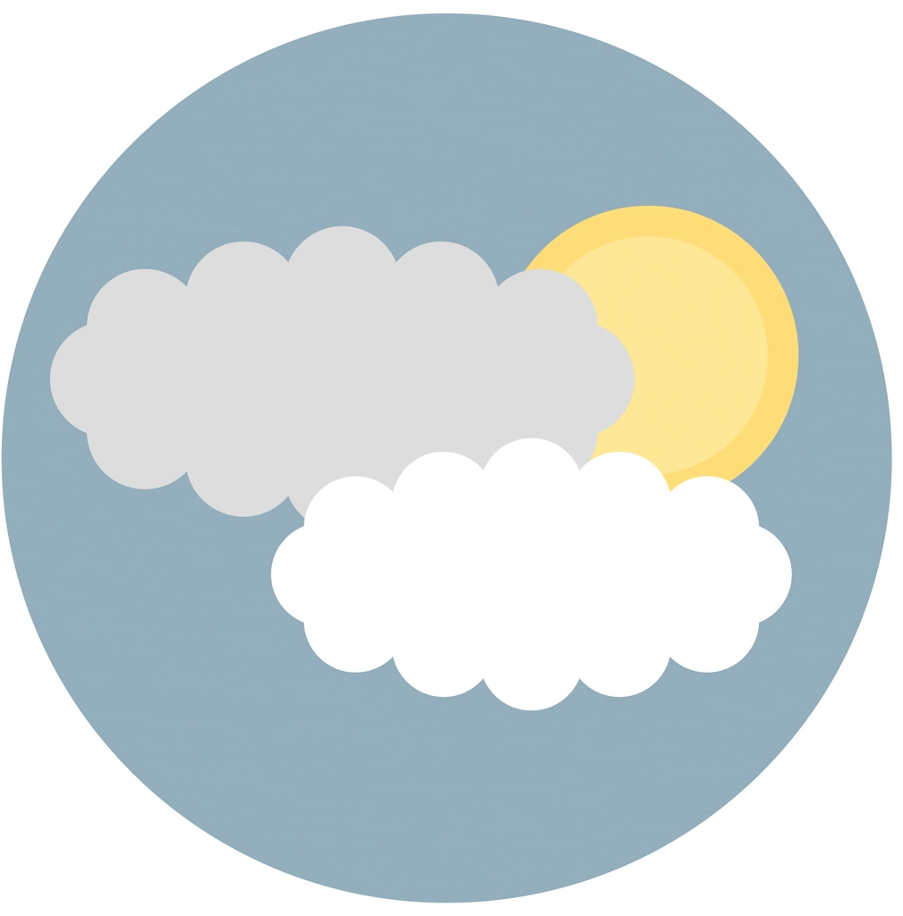 Set of 3 Cloudy and Sometimes Sunny Icon Illustrations and Vectors | Cloudy and Sometimes Sunny Circular Icon