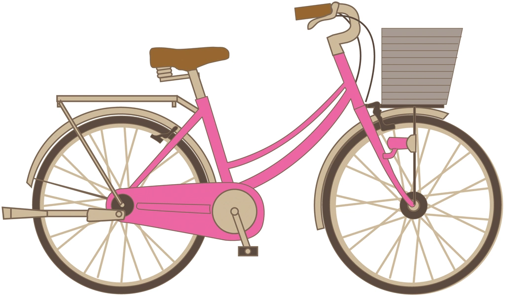 6種類のカゴ付きの自転車イラストとベクター | ピンク色