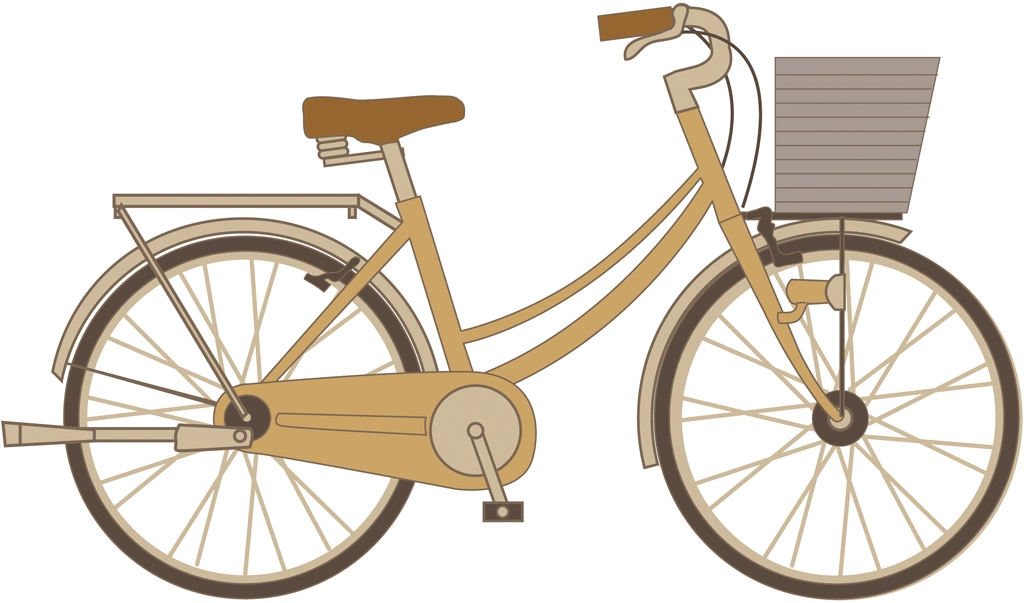 6種類のカゴ付きの自転車イラストとベクター | 駱駝色