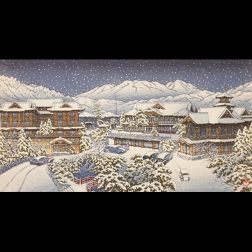 「箱根宮の下冨士屋ホテル（冬）」 川瀬巴水 （1949年）