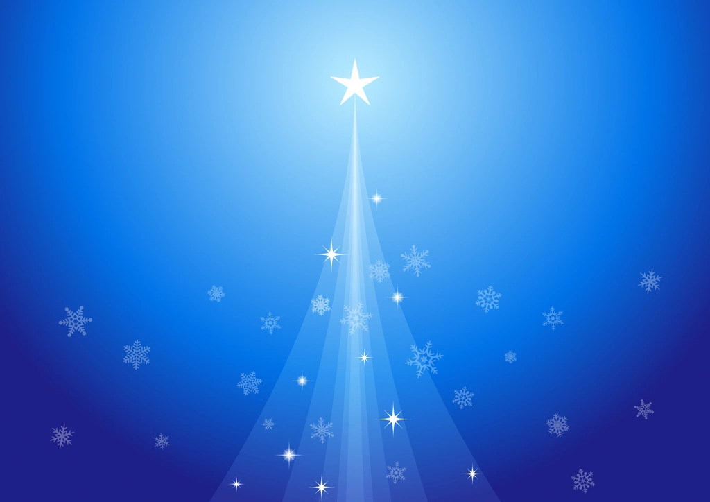 Set of 6 Christmas Tree and Snowflake Horizontal Background Illustrations and Vectors | Blue