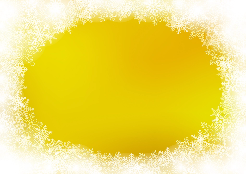 6種類の雪の結晶の楕円形の飾り枠の背景イラストとベクター | 黄色