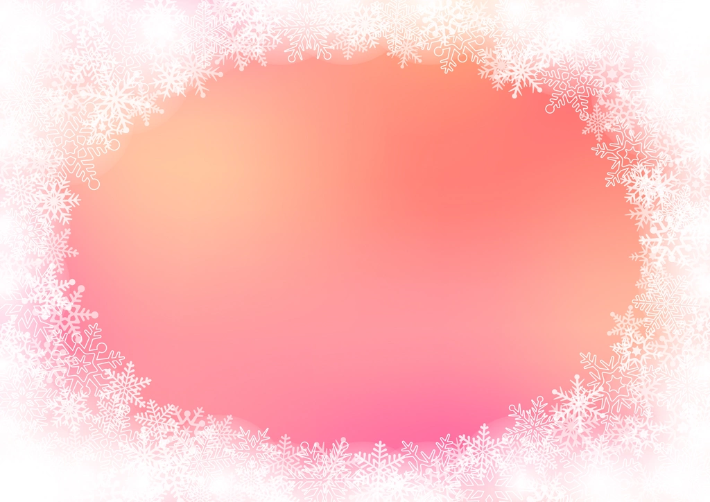 6種類の雪の結晶の楕円形の飾り枠の背景イラストとベクター | ピンク色