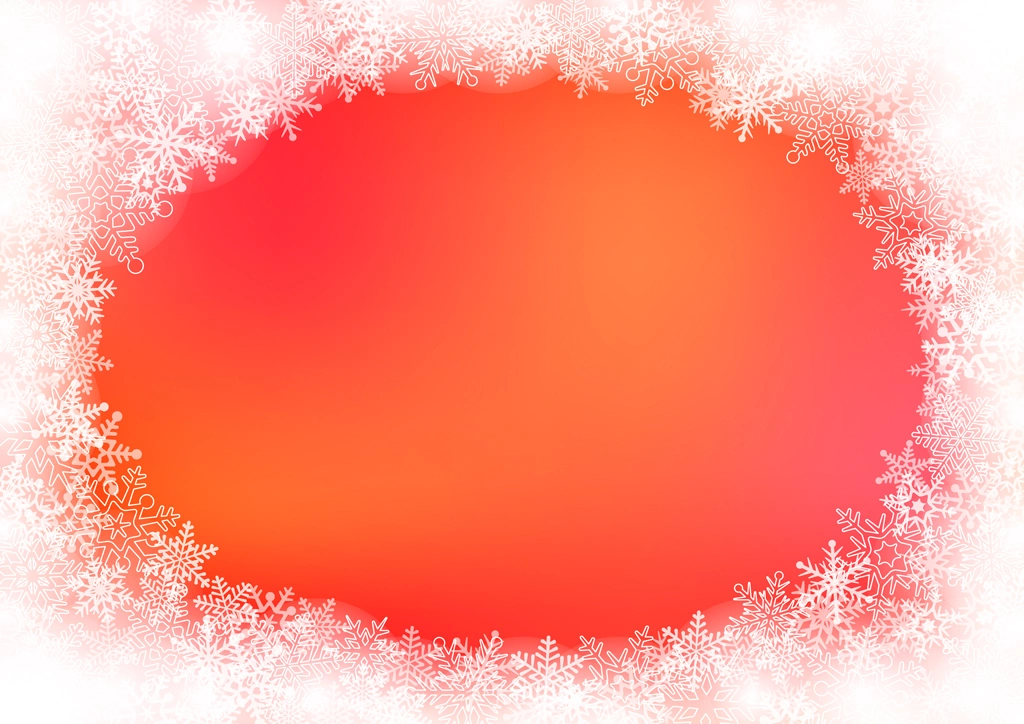6種類の雪の結晶の楕円形の飾り枠の背景イラストとベクター | 赤色