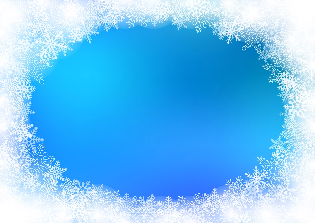 6種類の雪の結晶の楕円形の飾り枠の背景イラストとベクター | 青色