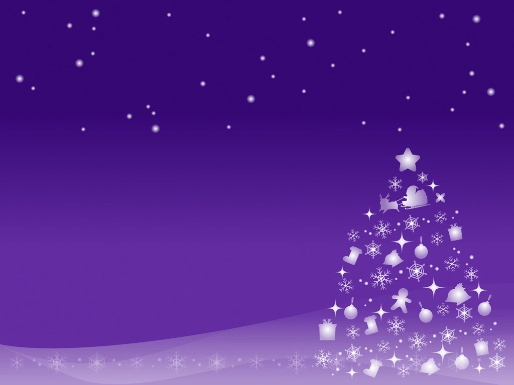 6種類の雪とクリスマスツリーの背景イラストとベクター | 紫色