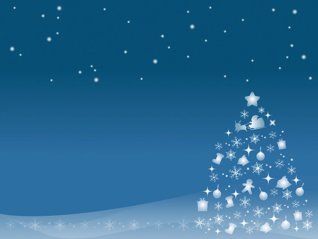 6種類の雪とクリスマスツリーの背景イラストとベクター | 青色