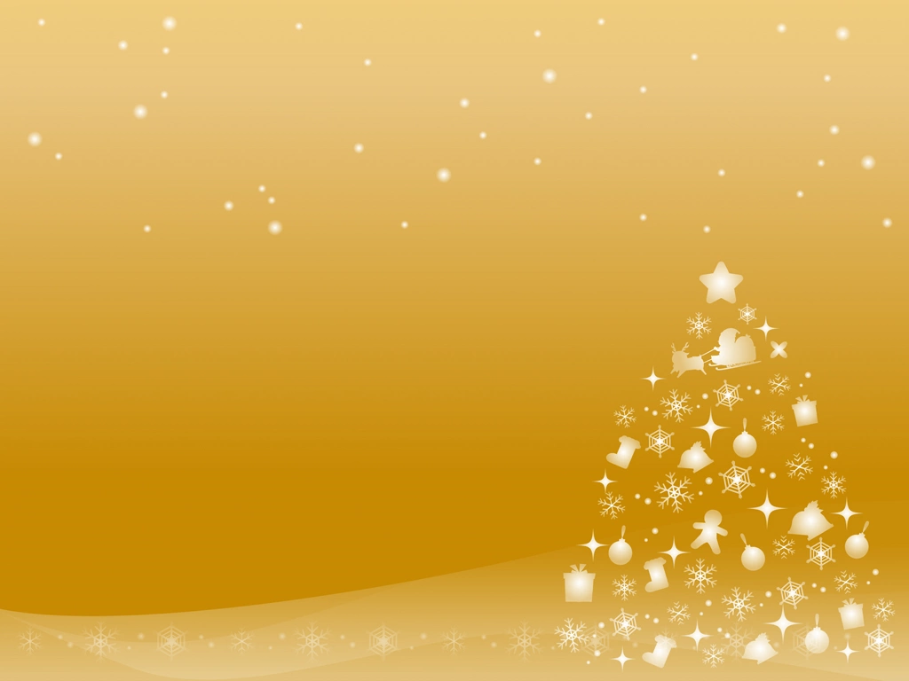 6種類の雪とクリスマスツリーの背景イラストとベクター | 金色