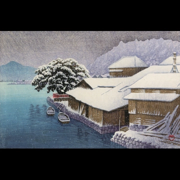 「日本風景集 東日本篇 石の巻の暮雪」 川瀬巴水 （1935年）