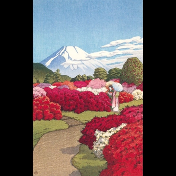 「元箱根見南山荘風景集 つつじ庭に遊ぶ二美人」 川瀬巴水 （1935年）