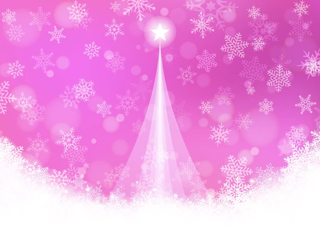 Set of 6 Falling Snowflakes and Christmas Tree Background Illustrations and Vectors | Pink