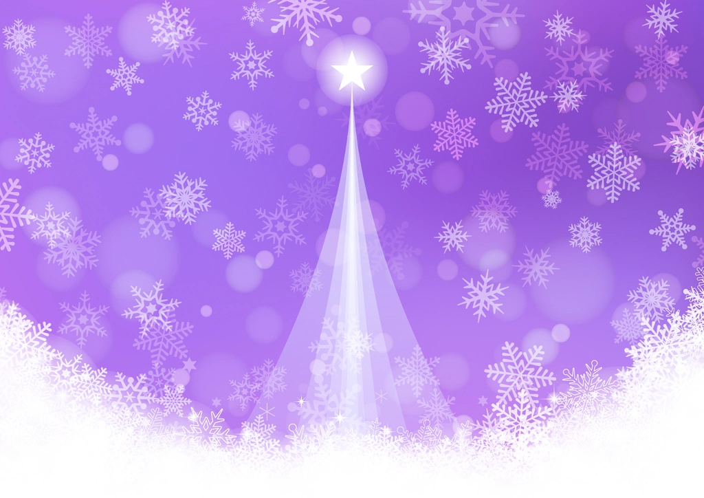 Set of 6 Falling Snowflakes and Christmas Tree Background Illustrations and Vectors | Purple
