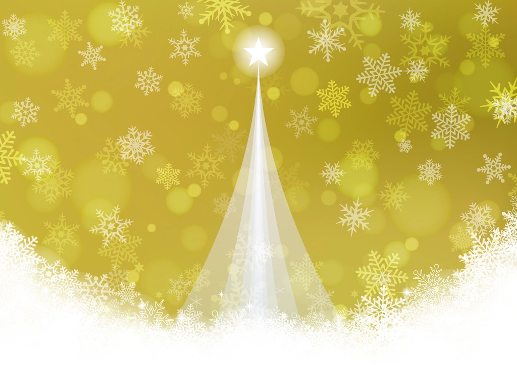 Set of 6 Falling Snowflakes and Christmas Tree Background Illustrations and Vectors | Yellow