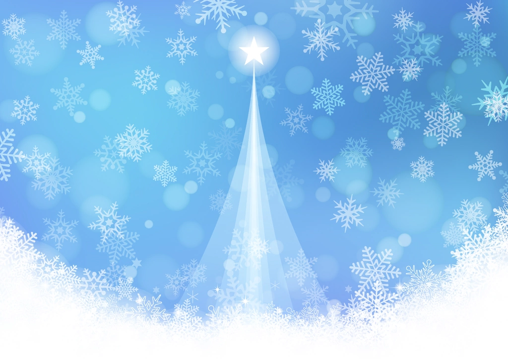 Set of 6 Falling Snowflakes and Christmas Tree Background Illustrations and Vectors | Blue