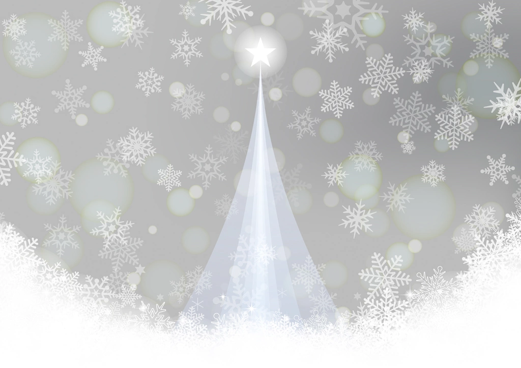 Set of 6 Falling Snowflakes and Christmas Tree Background Illustrations and Vectors | Gray