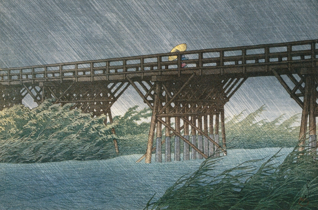 「今井橋の夕立」 川瀬巴水 （1932年） | 生誕130年 川瀬巴水展 郷愁の日本風景より