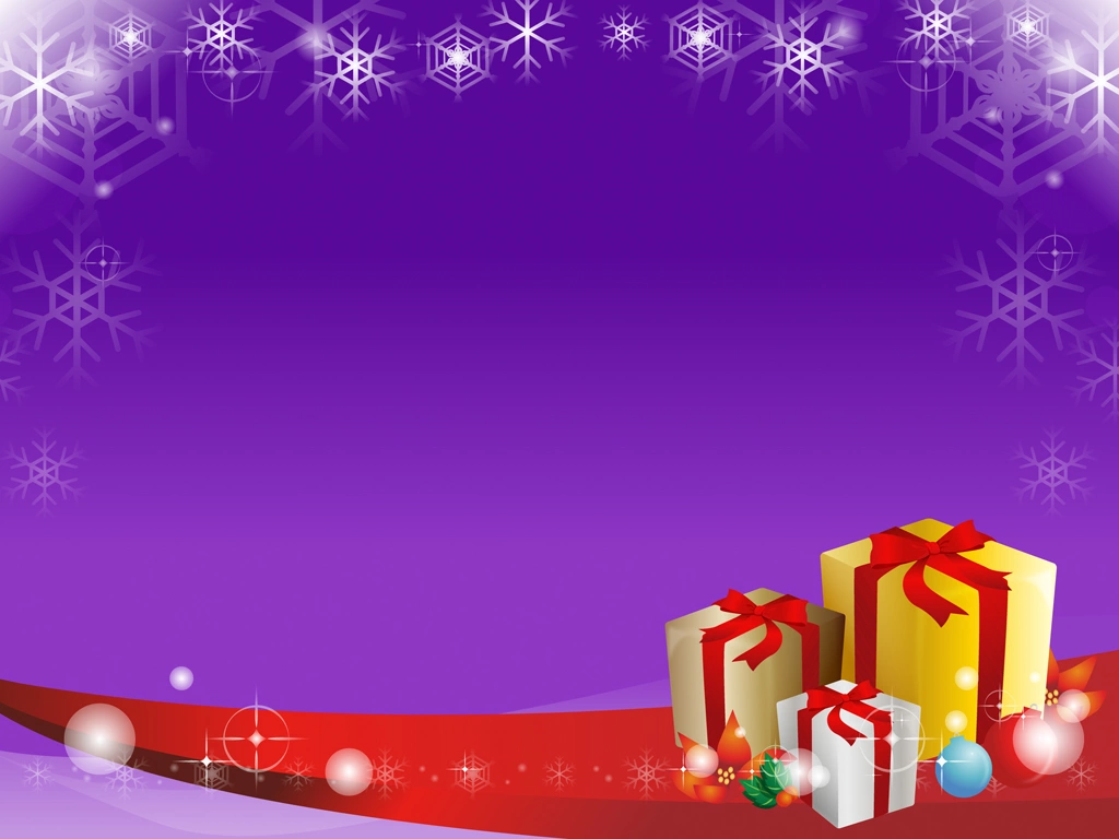 6種類の雪の結晶とクリスマスプレゼントの背景イラストとベクター | 紫色