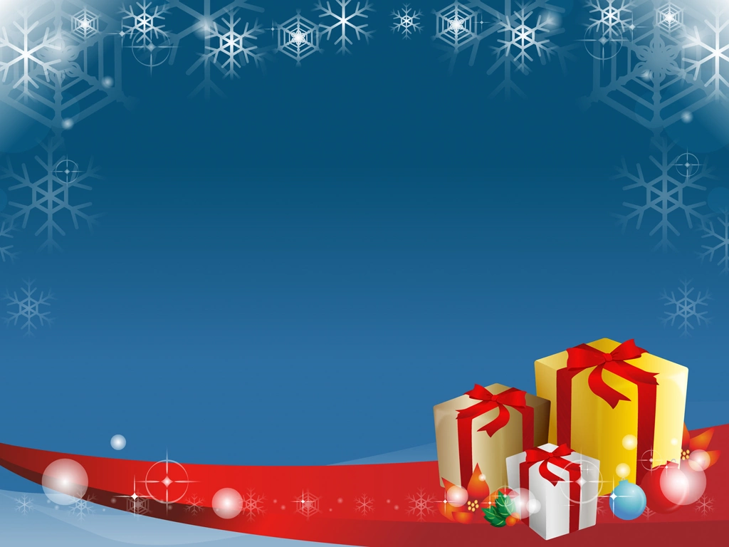 6種類の雪の結晶とクリスマスプレゼントの背景イラストとベクター | 青色