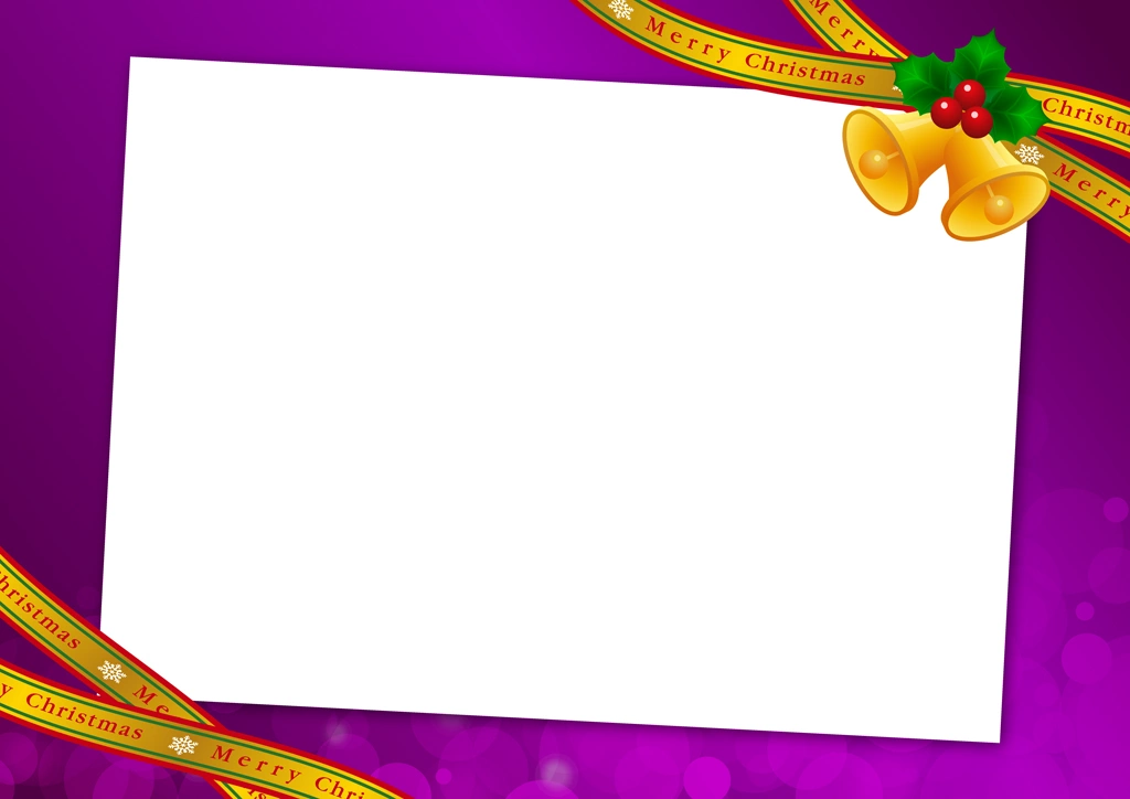 Set of 6 Bells and Holly Christmas Frame Background Illustrations and Vectors | Purple