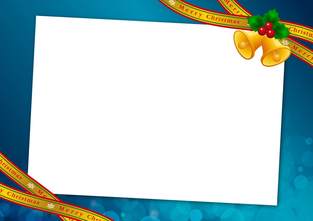 Set of 6 Bells and Holly Christmas Frame Background Illustrations and Vectors | Blue Green