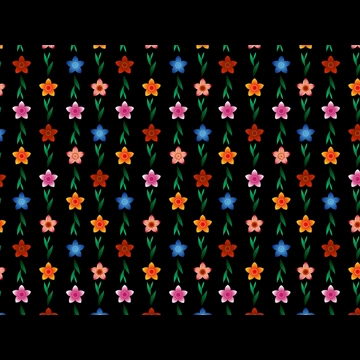 5種類の花と葉っぱのパターン背景イラストベクター