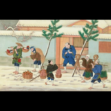 Preparing for the New Year by Workshop of Kawahara Keiga (circa 1809-1829)