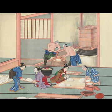 Pounding and Shaping Rice Cakes by Workshop of Kawahara Keiga (circa 1809-1829)