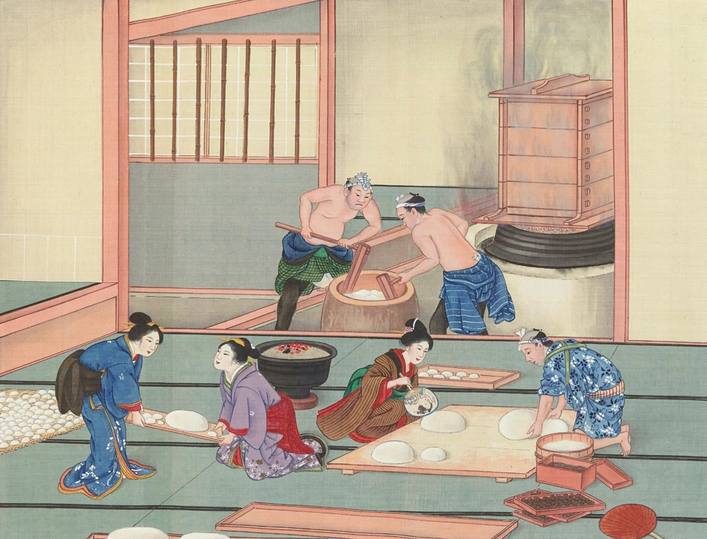 Pounding and Shaping Rice Cakes by Workshop of Kawahara Keiga (circa 1809-1829) | 1