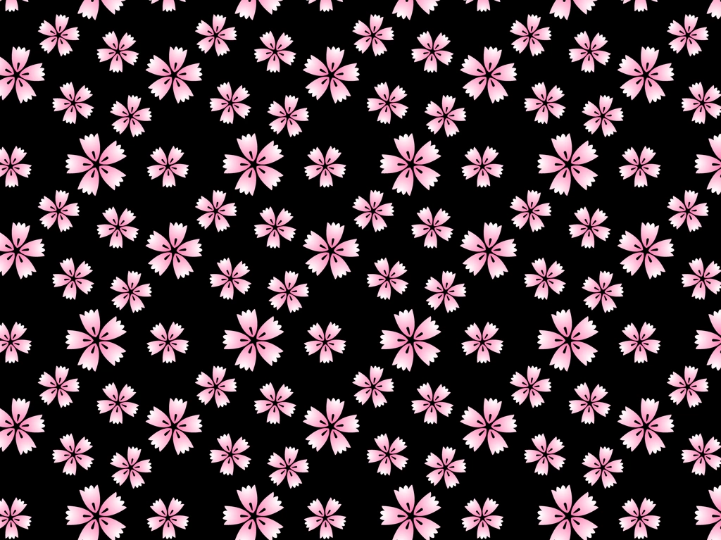 6種類の撫子の花柄模様の背景イラストとベクター | ピンク色と黒色