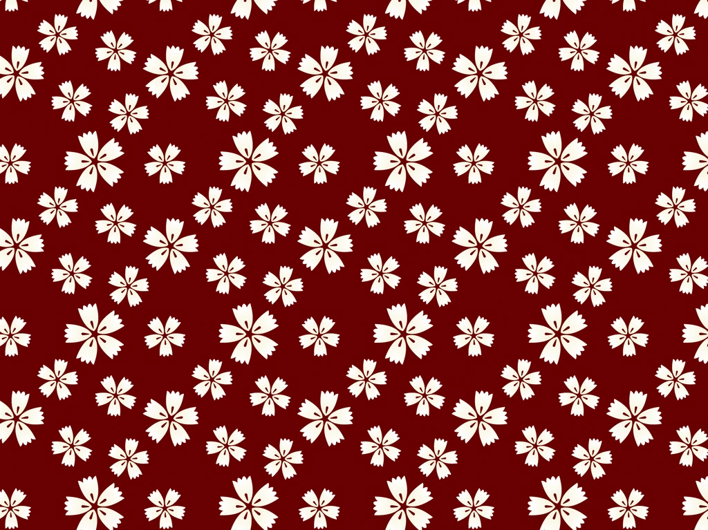 6種類の撫子の花柄模様の背景イラストとベクター | アイボリー色と赤色