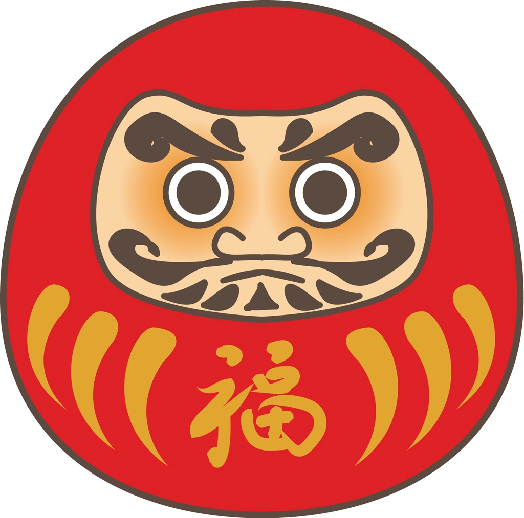 4種類のだるまのイラストとベクター | 「福」と書かれただるま