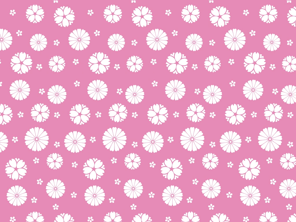 6種類の桜と菊の花柄背景イラストとベクター | 白色とピンク色