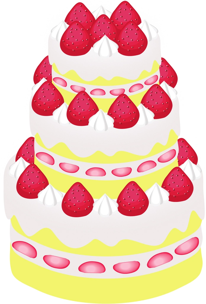 3種類の3段ケーキのイラストとベクター | ショートケーキ