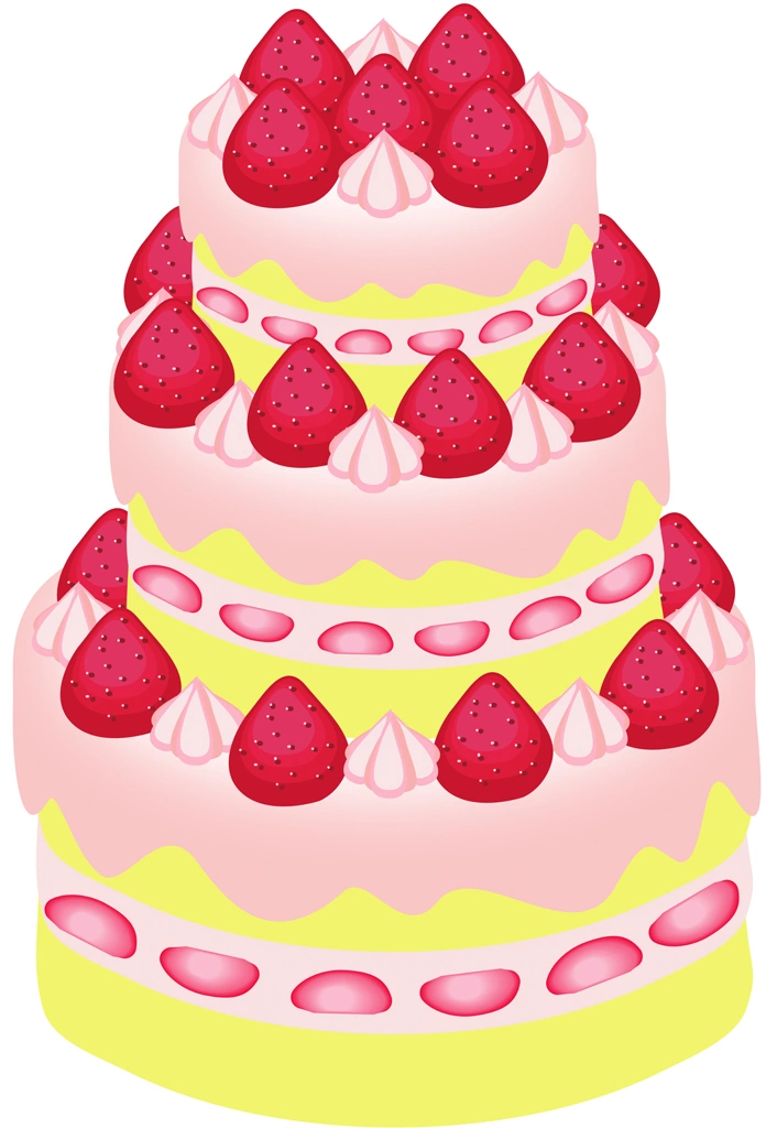 3種類の3段ケーキのイラストとベクター | イチゴケーキ