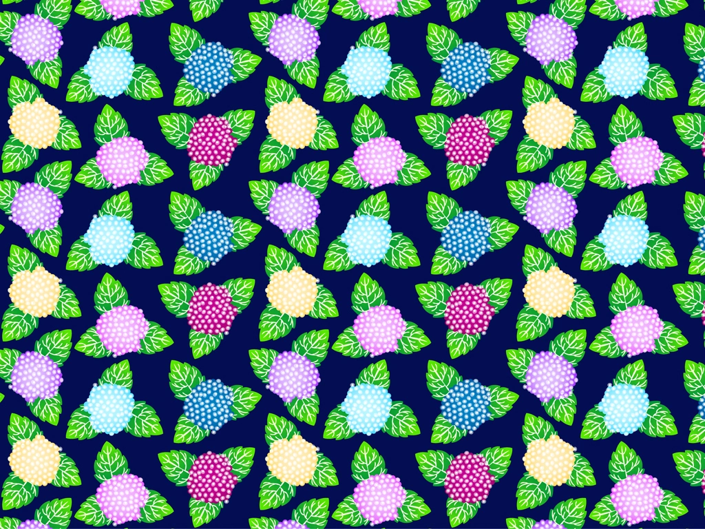 3種類の紫陽花の花柄模様の背景イラストとベクター | 紺色