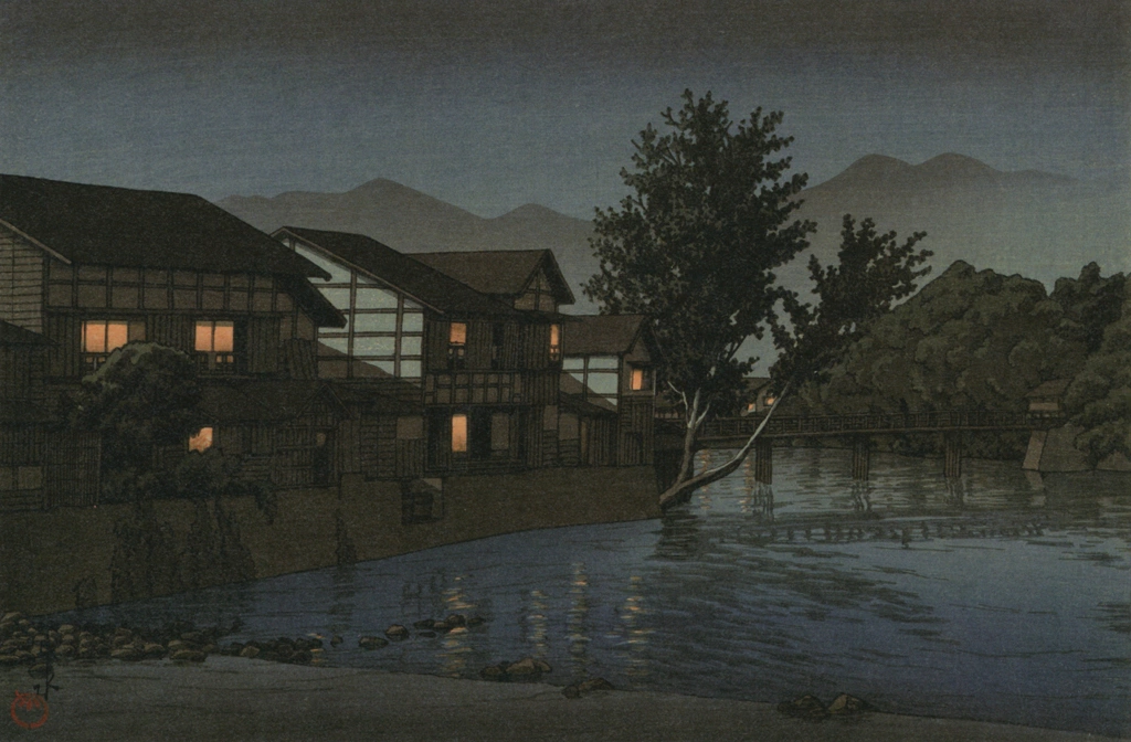 「日本風景集 東日本篇 大鰐温泉（青森県）」 川瀬巴水 （1935年） | 川瀬巴水作品集より