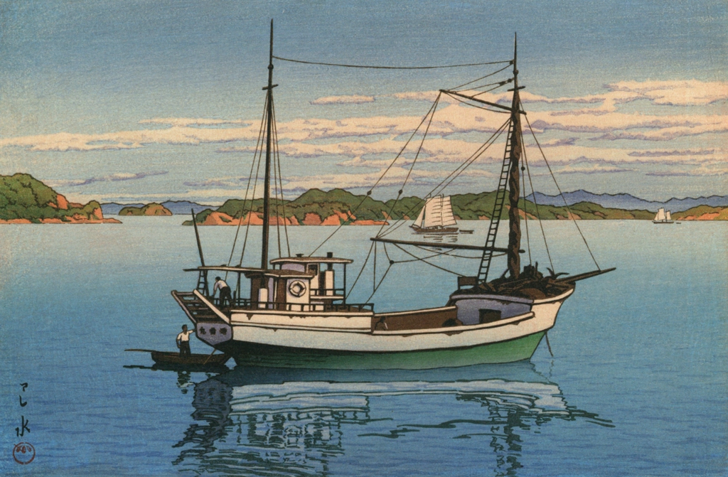 「日本風景集II 関西篇 周防室津」 川瀬巴水 （1940年） | 川瀬巴水作品集より
