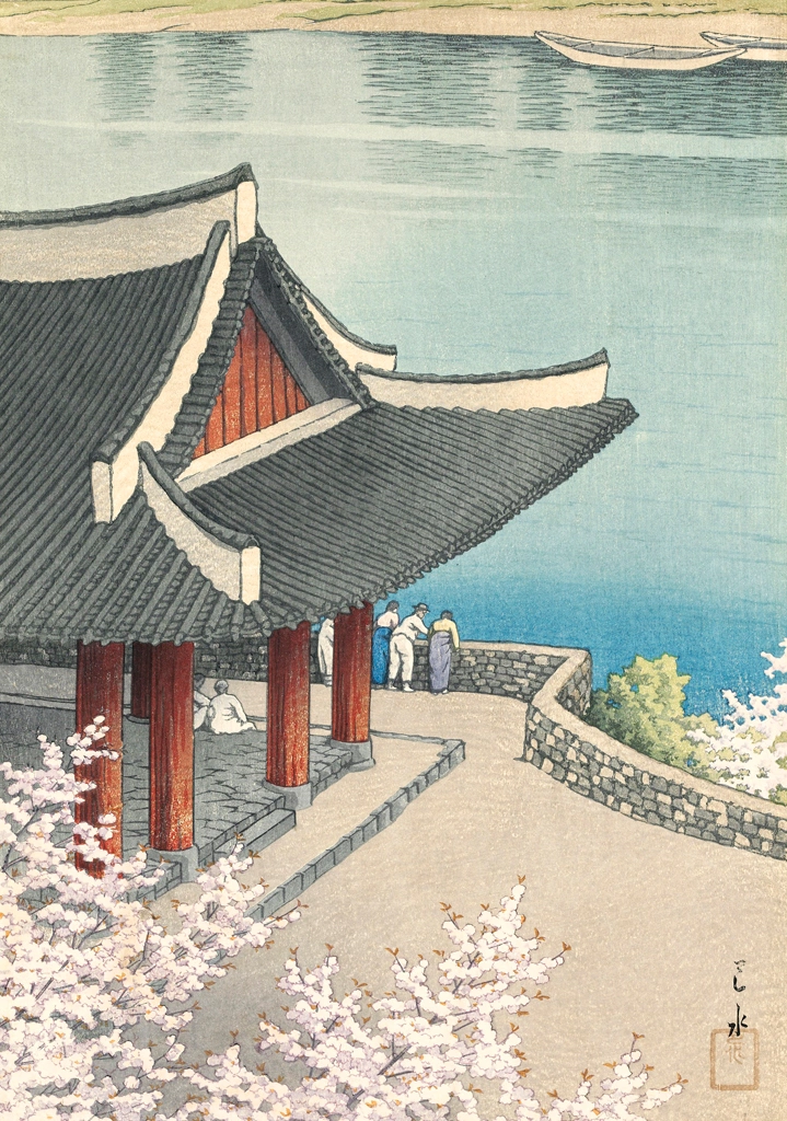 「朝鮮八景 平壌之春（牡丹台浮碧楼）」 川瀬巴水 （1939年） | 2