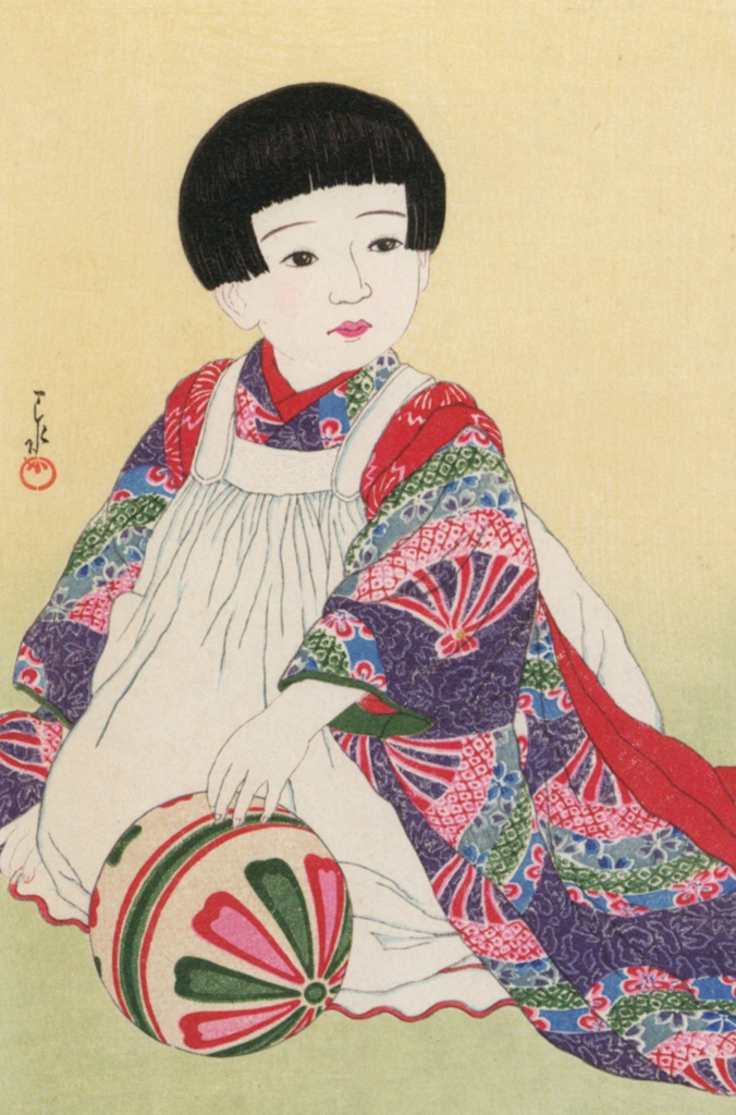 Twelve Subjects of Children: A Ball by Hasui Kawase (1931) | from Hasui Kawase Art Works Collection Revised Edition