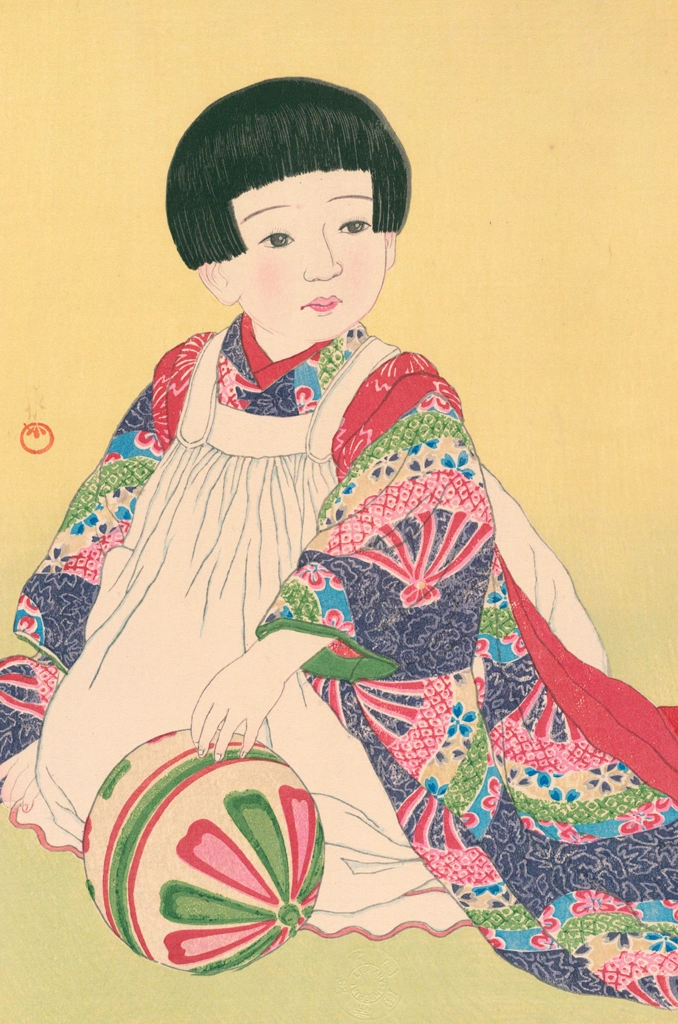 Twelve Subjects of Children: A Ball by Hasui Kawase (1931) | from Kawase Hasui Woodblock Print Collection 2