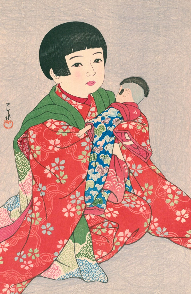 Twelve Subjects of Children: A Doll by Hasui Kawase (1931) | from Kawase Hasui Woodblock Print Collection 2