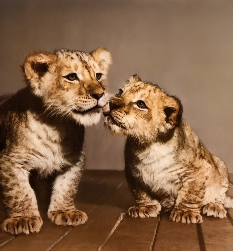 Untitled (Lion Cub Brothers) by Ylla | AI Colorization