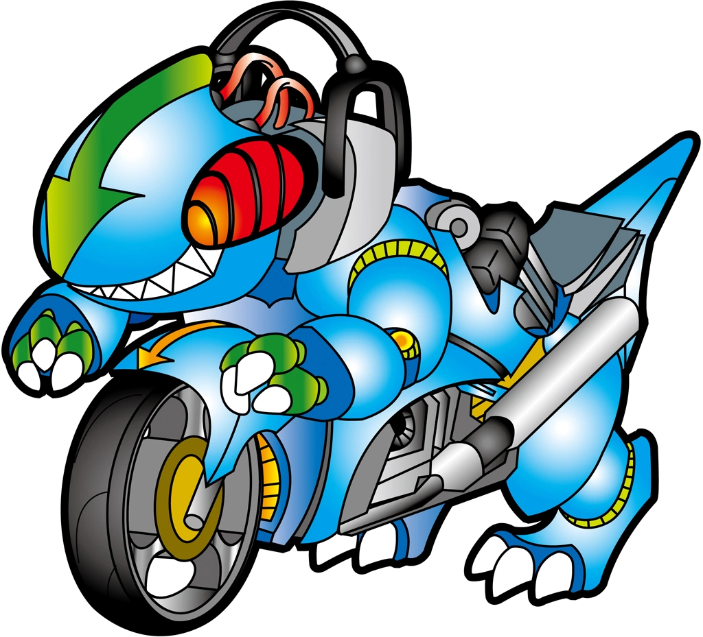 3種類のバイク恐竜のイラストとベクター | 青色